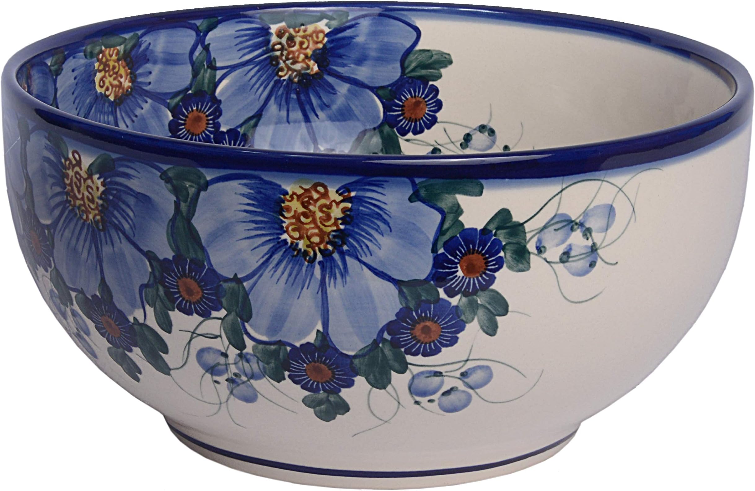 Traditional Polish Pottery, Handcrafted Ceramic Salad or Fruit Bowl 2.8l (d.24cm), Boleslawiec Style Pattern, M.705.Passion