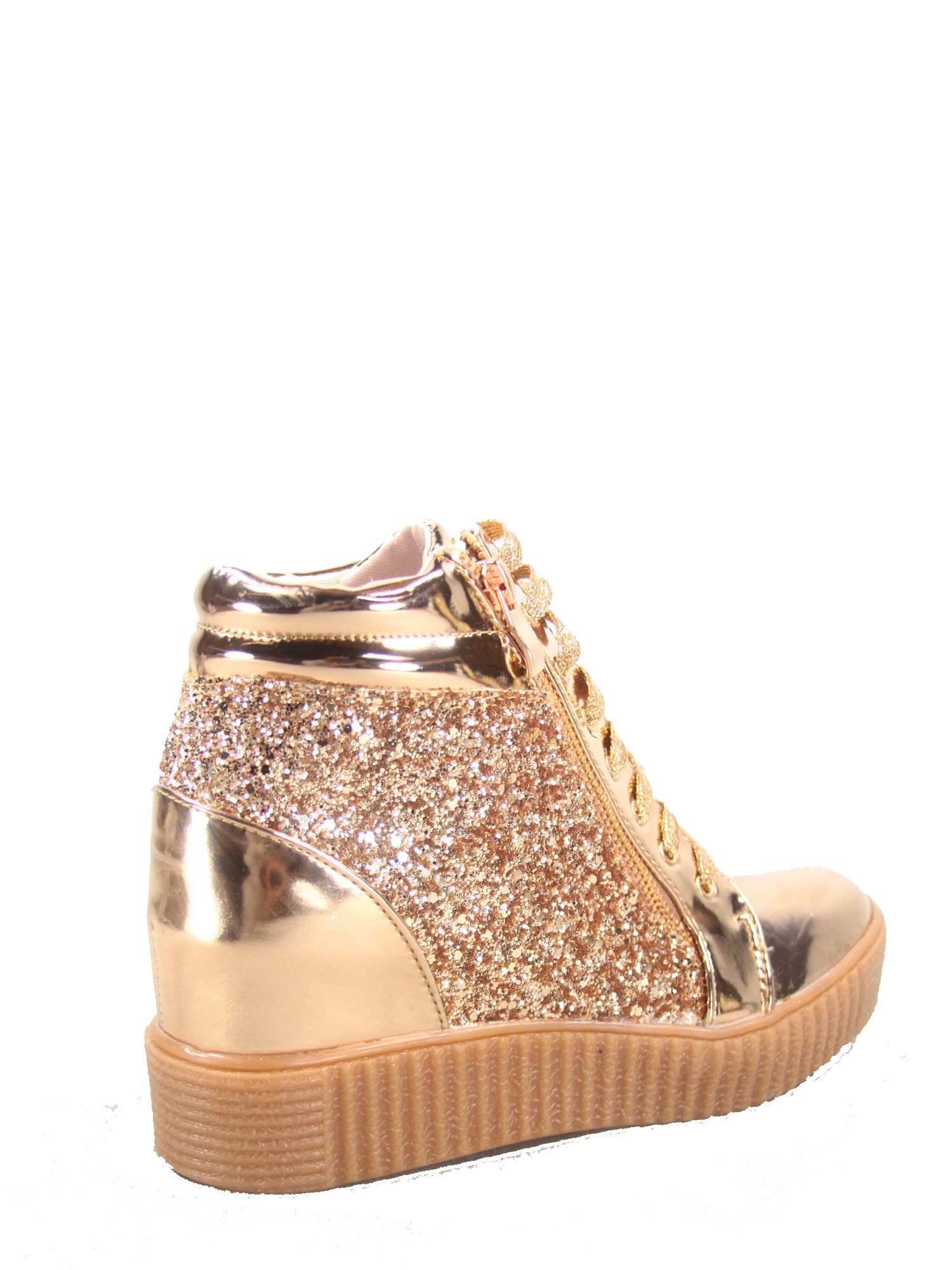 Forever Link Regan-14 Women's Fashion Glitter Lace up Platform Wedge Sneaker Shoes (7 B(M) US, Rose Gold) - Image 3
