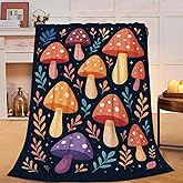 Mushroom Throw Blanket Colorful Mushroom Cozy Fleece Fuzzy Soft Flannel Plush Warm Bedding Stuff Gifts for Women Girls Kids Adults 40 x 50 Inch