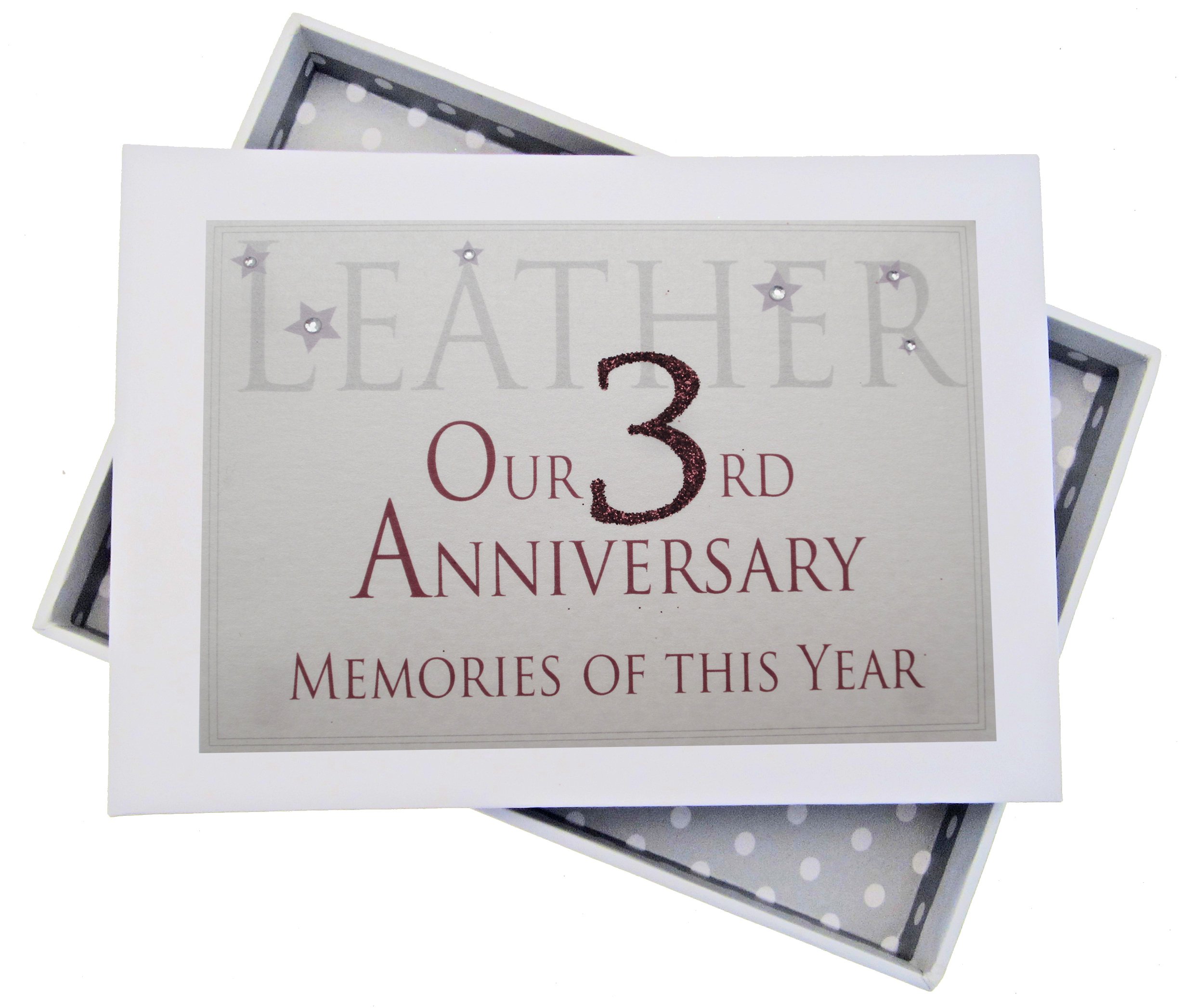 White Cotton Cards 3rd Leather Anniversary Memories of This Year, Tiny Album, Glitter & Words, Wood, 12.5x17.5x2.5 cm