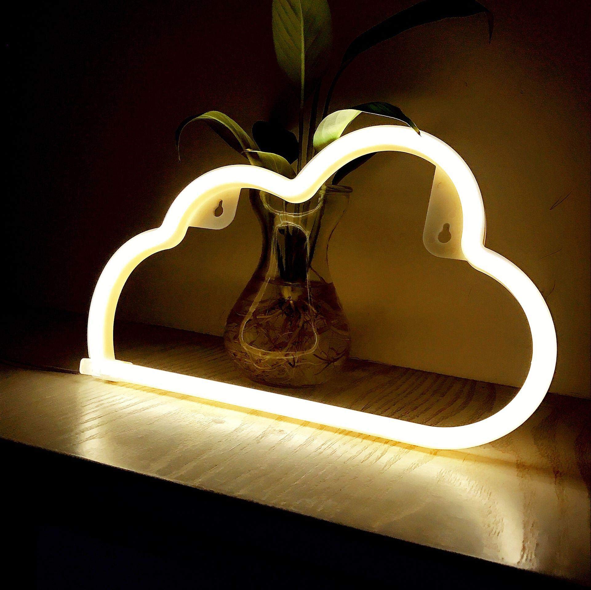 Coopark Cloud Neon Light, Warm White Neon Sign LED Lovely Valentine's Birthday Gift for Girls Kids, Light up Home Room Wall Decor USB/Battery Powered
