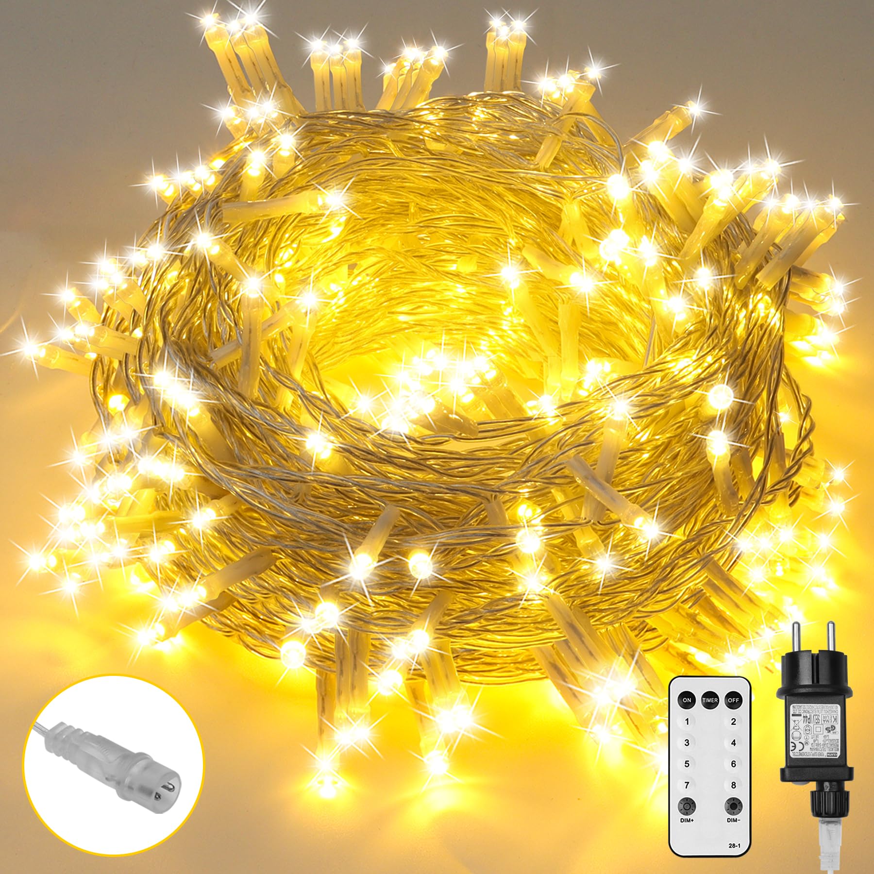 sylvwin Lichterkette Weihnachtsbaum - 30M 300 LED Lichterkette Weihnachten Außen Strom mit Timer Speicherfunktion,8 Modi Weihnachtslichter für Zuhause,Garten Weihnachten Deko