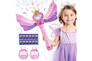 Bubble Wand for Kids Girls,LED Light & Music Bubble Machine Maker:2 Bubble Solutions & 12 Bags of Bubble Concentrate,Toddlers