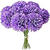 Mandy's Purple Artificial Ball Chrysanthemum 12 Stems Faux Flowers with Bendable Stems for Valentine's Day and Easter Decorations DIY Wedding Centerpiece Fall Decor Home Arrangements