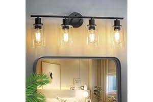 Weyderk Black Bathroom Vanity Light - 4-Light Bathroom Vanity Light with Clear Glass Shades, UL Certification & E26 Base Bath Room Lighting Fixture Over Mirror