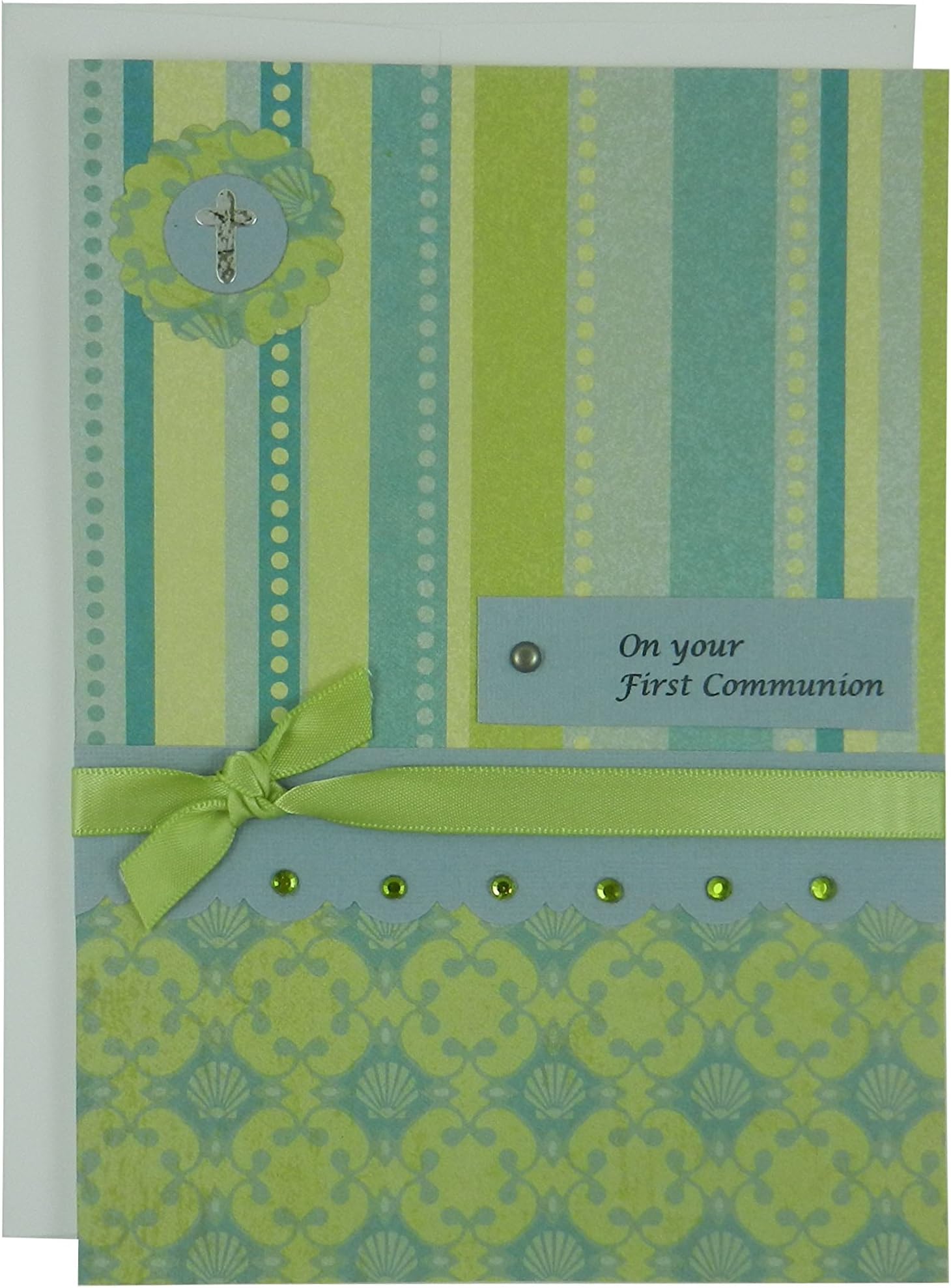 First Communion Card Blue and Green Handmade 1st Communion Gift First Holy Communion First Communion Gift 1st Communion First Communion