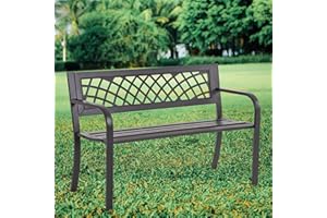 Ruesleag Garden Bench,Metal Outdoor Bench Park Bench with Plastic Mesh Backrest Armrests Sturdy Steel Frame for Patio Yard Porch Entryway Black