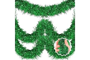 LANTIANCHEN 50 Feet Green Christmas Tinsel Garland, Metallic Foil Twist Banner Wall Hanging Tinsel Streamers Backdrop for Parade Floats, Christmas, Mother's Day, Birthday Party Decorations(2in x 50ft)