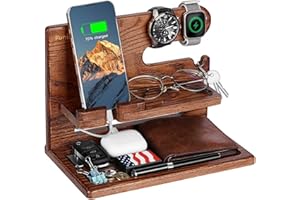 Funistree Gifts for Men Dad Christmas from Daughter Son, Ash Wood Phone Docking Station, Anniversary Xmas Birthday Gifts for Him Husband Boyfriend from Wife, Nightstand Organizer Presents Ideas