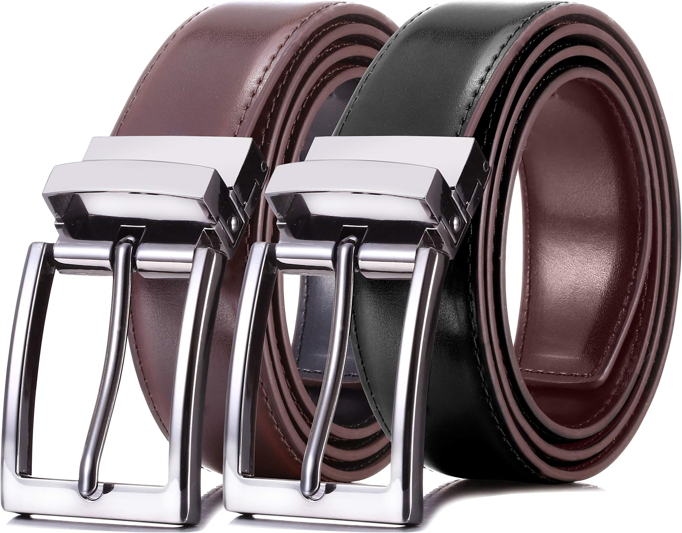 Marino Reversible Leather Belt For Men - Classic Dress Belt 1.25 Wide - With Removable Rotating Buckle