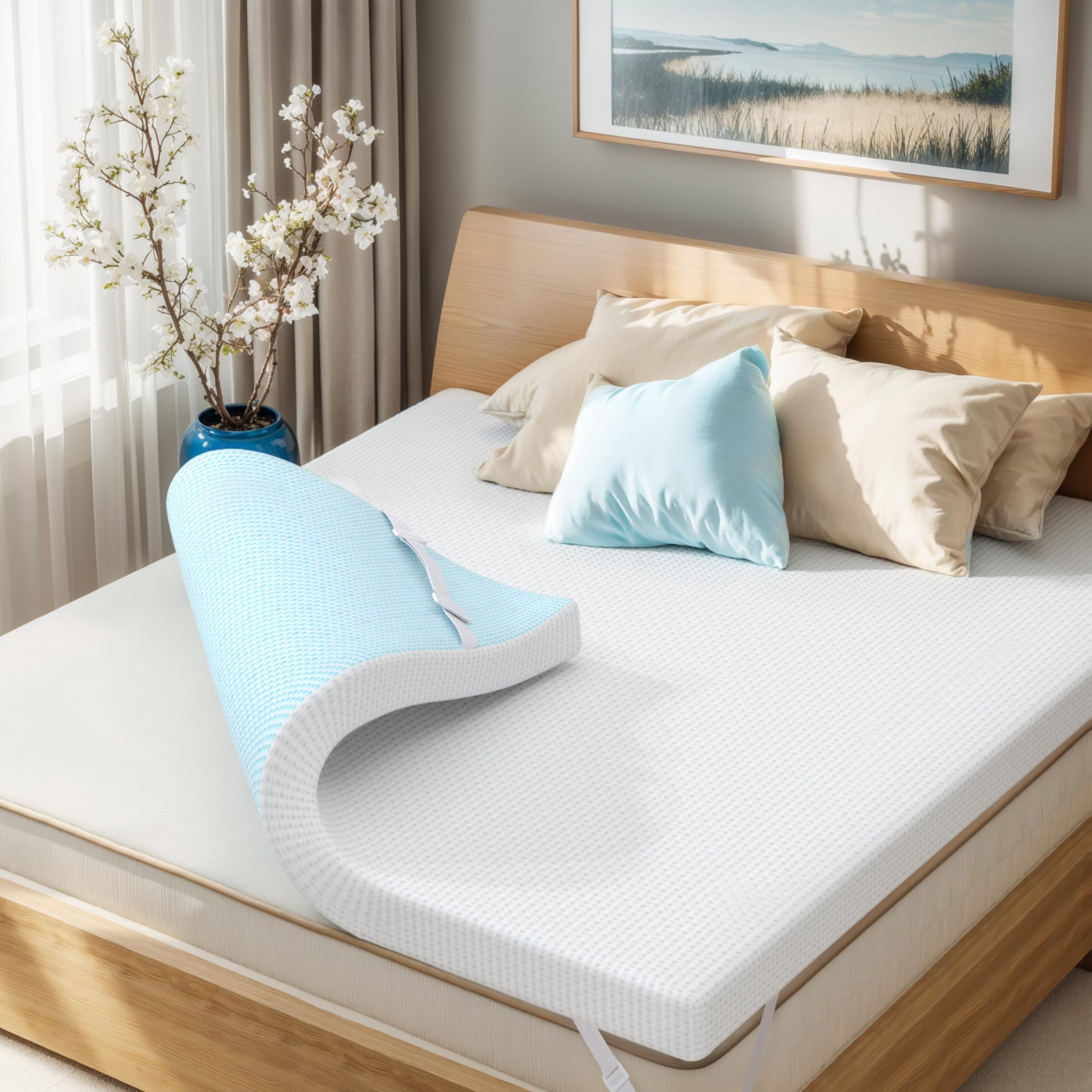 Photo 1 of Subrtex 3 Inch Gel-Infused Memory Foam Mattress Topper High Density Cooling Bed Topper Pad Removable Fitted Cover CertiPUR-US Certified (King)