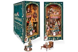 ITEFDTUTNE Book Nook Kit for Adults, DIY Miniature Dollhouse Booknook Kit with Led Light & Dust Baffle, 3D Wooden Bookshelf Puzzle Booknook Insert Decor Crafts for Adults Teen Gifts (Jingle Cabin)