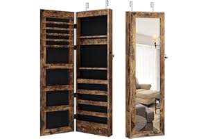 DlandHome Jewelry Armoire Organizer Wall or Door Mounted Hanging Jewelry Cabinet with Light Full Length Mirror Rectangle with