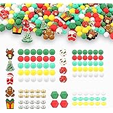 111pcs Christmas Silicone Beads Set, Assorted DIY Kit for Pens, Keychains, Bracelets & Jewelry Making Holiday Craft Supplies(Christmas 111pcs)