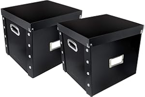 Snap-N-Store Vinyl Record Storage Box - 12" - 2 Pack - Crate Holds up to 75 Vinyl Albums - Black