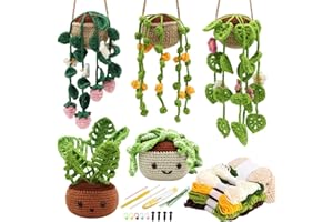 ZOCONE Crochet Kit for Beginners Adults 5PCS Plant Crochet Set Cute Hanging Potted Plants Crochet Kit for Adults Starter Crochet Knitting Kit with Video Tutorials Yarn Tool, Gifts for Crocheters