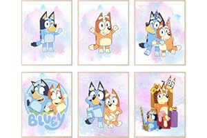 BigWig Prints Bluey Poster - Bluey Room Decor, Posters for Boys Room, Kids Wall Art for Bedroom, Toddler Wall Art, Cartoon Artwork for Nursery Decor, Kids Cartoon Prints - Set of 6 (8x10”) Unframed