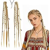 VELQUA 2PCS Boho Dreadlock Clip in Braids, Viking Hair Extensions Golden Blonde, 16 Inch Synthetic Braided Hair with Beads and Charms for Women Cosplay
