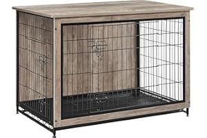 Feandrea Dog Crate Furniture, Side End Table, Heavy-Duty Modern Kennel Cage with Multi-Purpose Removable Tray, Double Doors, 