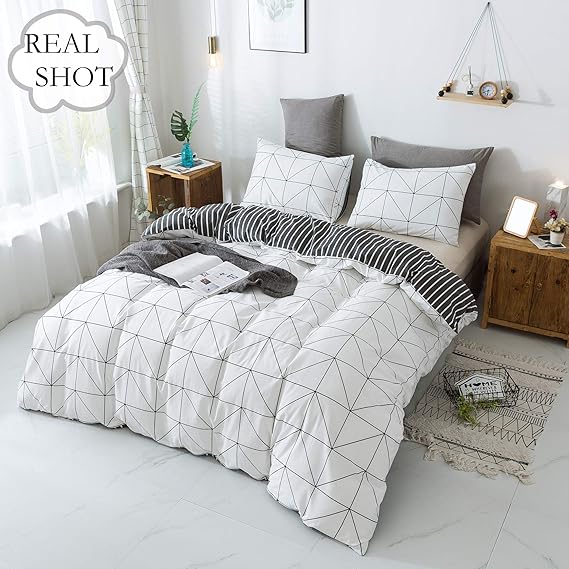 Twin Cotton Duvet Cover set Black and White Geometric