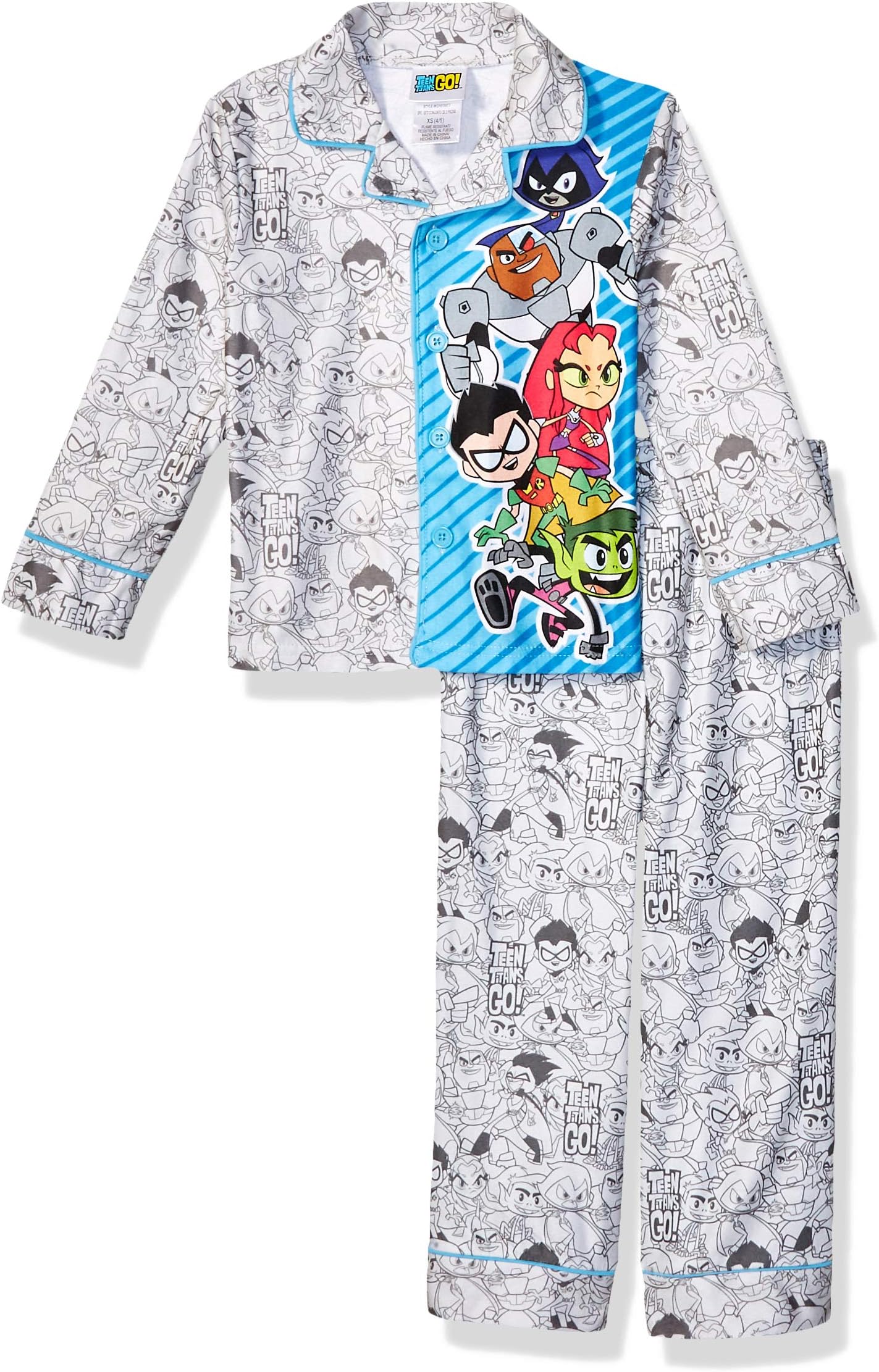 Teen Titans Boys' Big Soft Knit Flannel Button Down Pajama Set, Grey