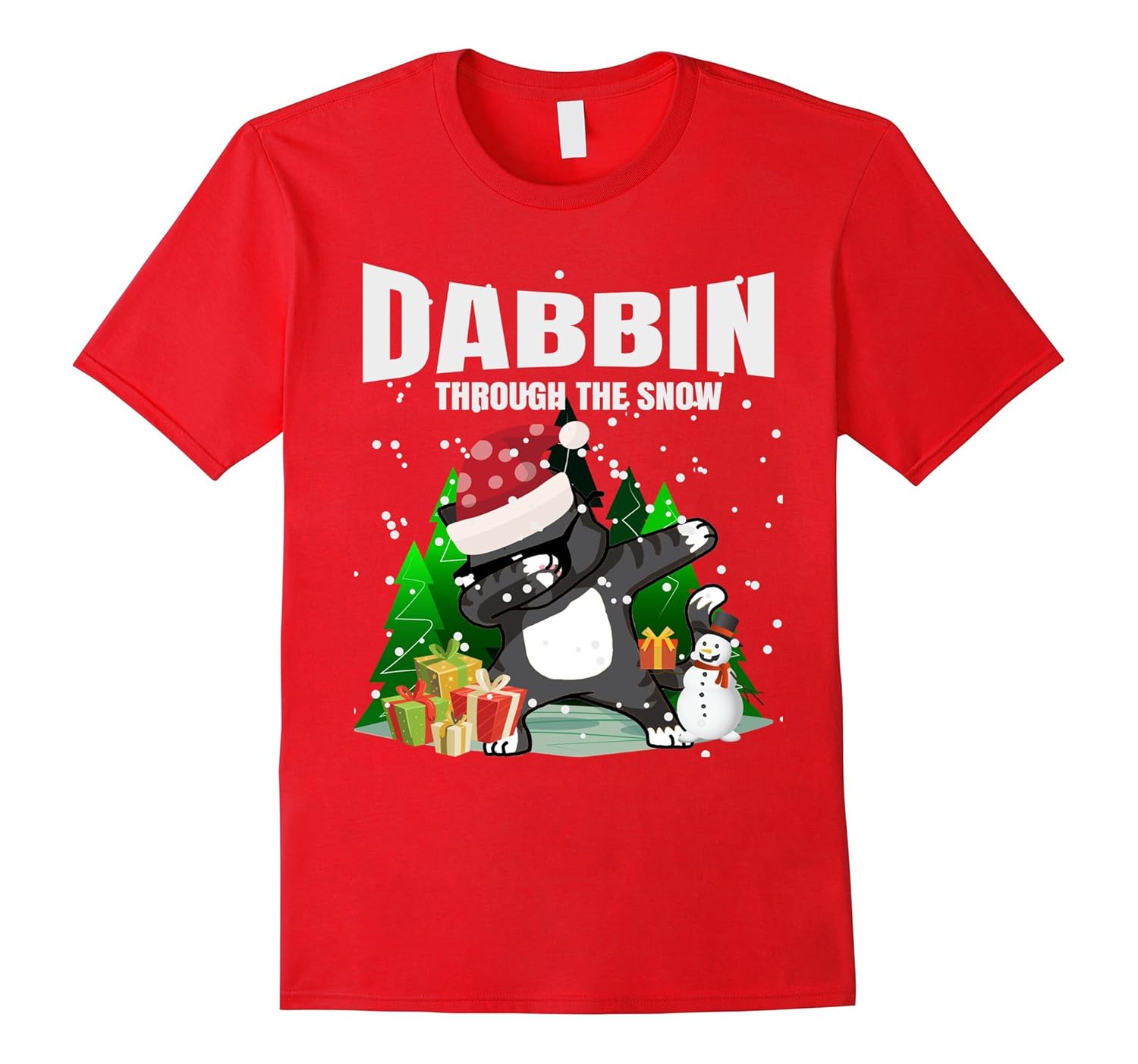 Funny Cat Dab Dance Festive T-shirt Christmas Tee-Rose