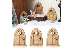 Yalikop 3 Pcs Christmas Mini Fairy Door for Wall Tree Trunk 2'' Miniature Wooden Mouse House Genius Elf Door with Hollow Out Window Lock DIY Christmas Craft Fairy Garden Accessory Xmas Wall Decor