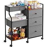 Modanais Baby Diaper Caddy Organizer Cart - 3 Tier Rolling Cart with Dividers and Drawers, Easy To Assemble, Mobile Utility Cart with Wheels for Nursery, Bedroom, Changing Table & Crib
