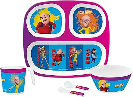 Servewell Motu Patlu Melamine Baby Dinner Set, 5-Piece, Blue