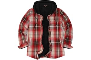 ZENTHACE Men's Sherpa Lined Flannel Shirt Jacket,Snap Button Down Winter Plaid Shacket with Hood