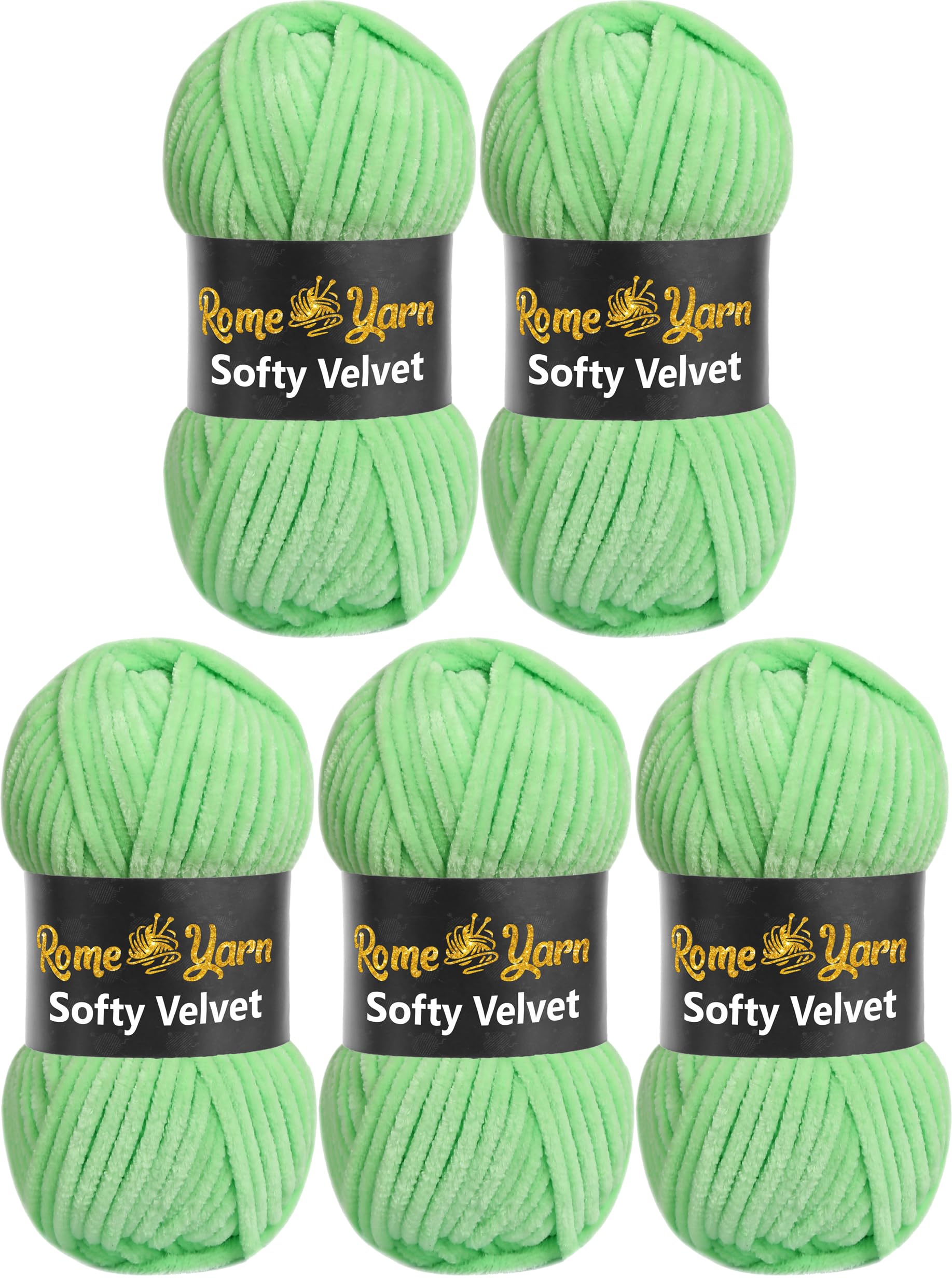 Rome Yarn Softy Velvet Yarn 100g/3.52oz - 120m/131yards | Super Chunky Bulky Chenille Soft Yarn for Knitting and Crochet Baby Blanket Amigurumi Plush Thick (5 Pack, 950 Pistachio)