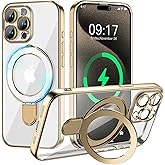 Magnetic for iPhone 15 Pro Max Case with Invisible Stand[Compatible with MagSafe][Full Camera Lens Protector][Military Drop Protection] Shockproof Not Yellowing Clear Slim Soft for Women Men