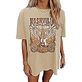 Oversized Rock Band T-Shirt Women Country Music Shirt Tops Nashville Music City Tshirt Vintage Guitar Wings Graphic Tees