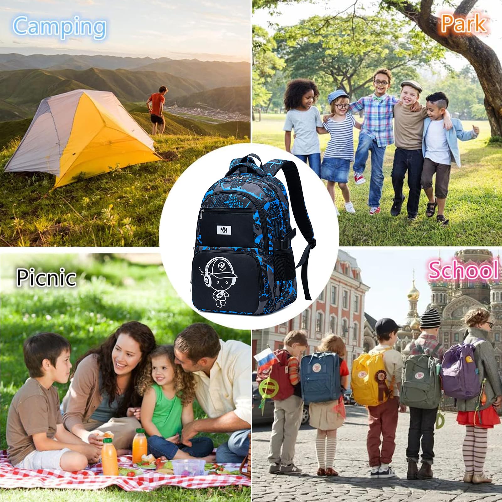 Bluboon Kids Backpack Boys Camo Bookbag Teens Elementary School Bag Daypack Travel Back Pack Middle school