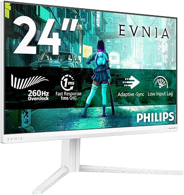 Evnia 24M2N3201P Monitor de gaming 24 polegadas 260Hz Painel IPS rápido, 1ms GtG, HDR10, altura ajustável compatível com G-Sync (1920x1080 HDMI 1x 2.0 DP 1x 1x 1.4) Branco