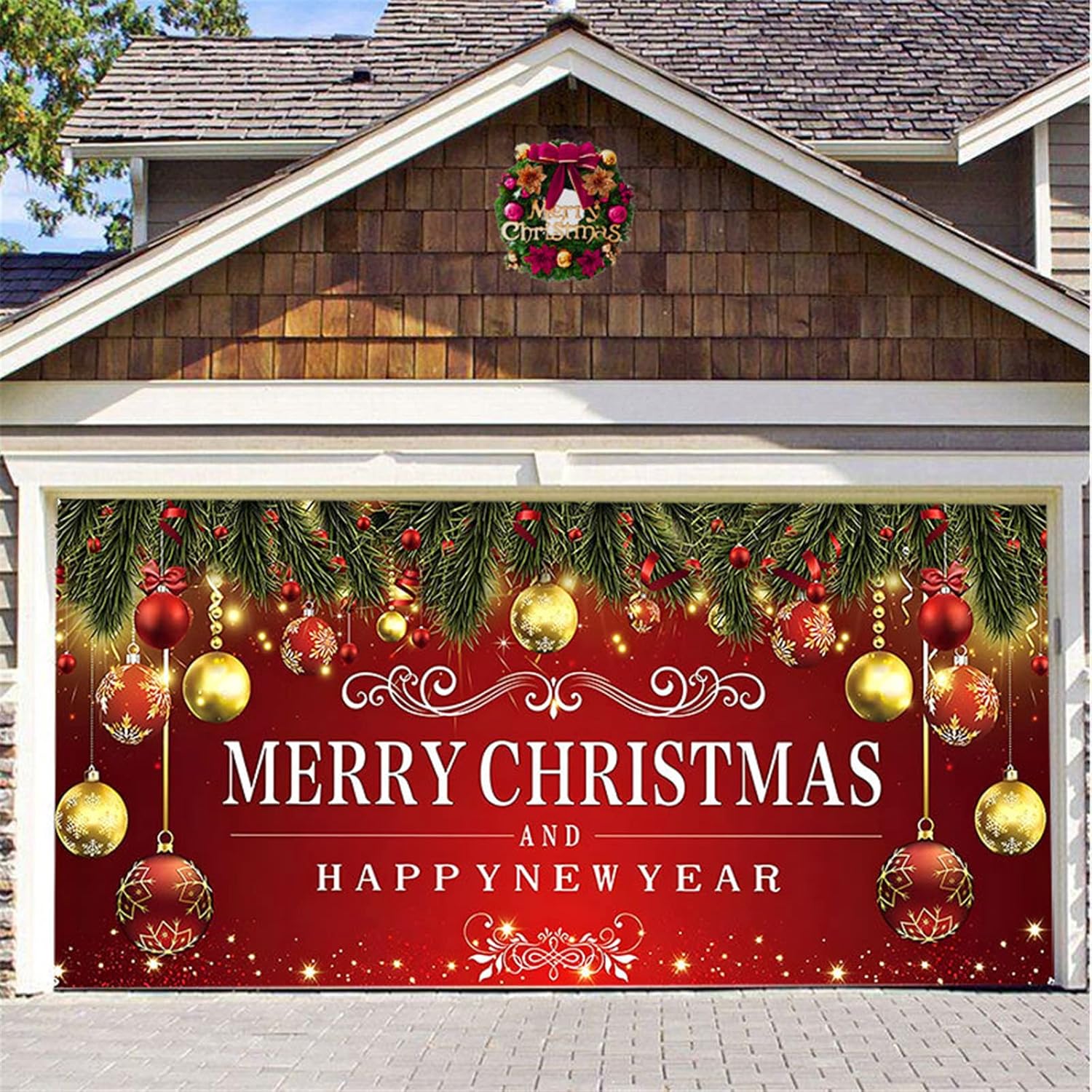 Garage Door Decorations - 7 x 8 ft Garage Door Christmas Decorations Banner Cover Murals Outdoor Decoration Indoor Outdoor Christmas Holiday Backdrop Decoration