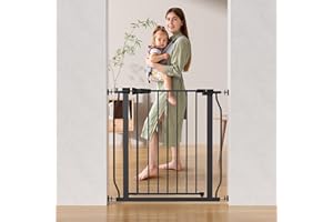 ELEVON Baby Gate for Stairs Doorways, Safety Pet Gate with Auto-Close/Hold-Open Features, Fits Openings 29.1” to 33.8”, 30” Tall, Easy Pressure Mounted Walk Through Baby Dog Gate, Graphite