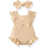 Renotemy Preemie Newborn Baby Girl Clothes Infant Cotton Linen Romper Ruffle Sleeve Jumpsuit Spring Summer Outfits for Girls