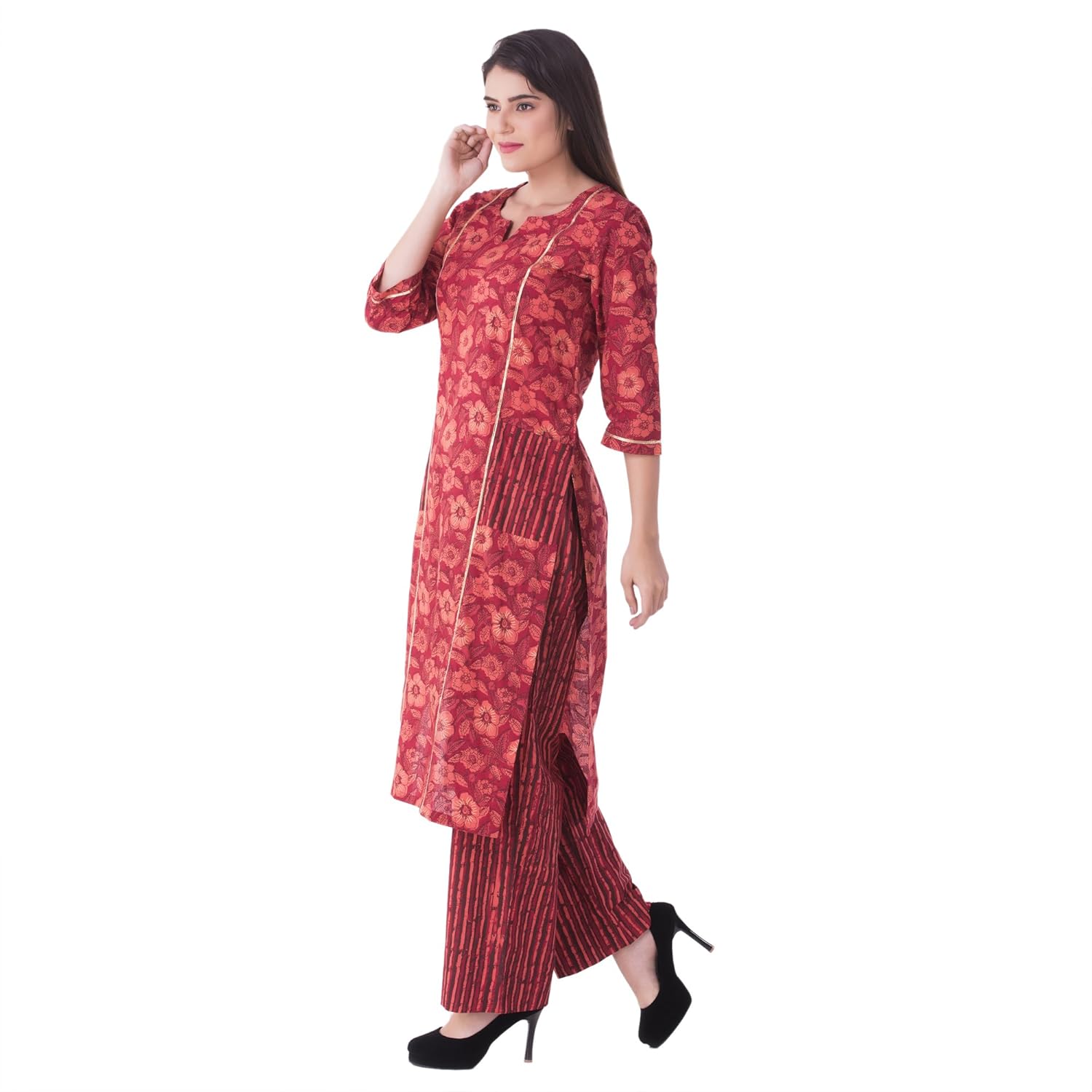 khushal k women's cotton printed kurti with palazzo set