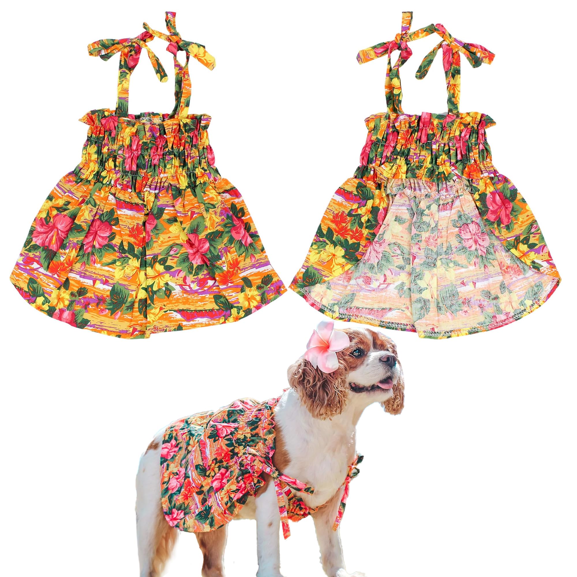 Parisian Pet Dog Summer Camp Hawaiian Flower Tropical Dress, M