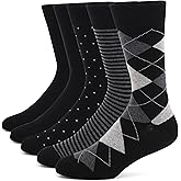 HUIQQYUNN Mens Dress Socks 5 Pairs Soft Breathable Cotton Blend Classic Crew Socks Mid Calf Socks for Men Shoes Size 7-13