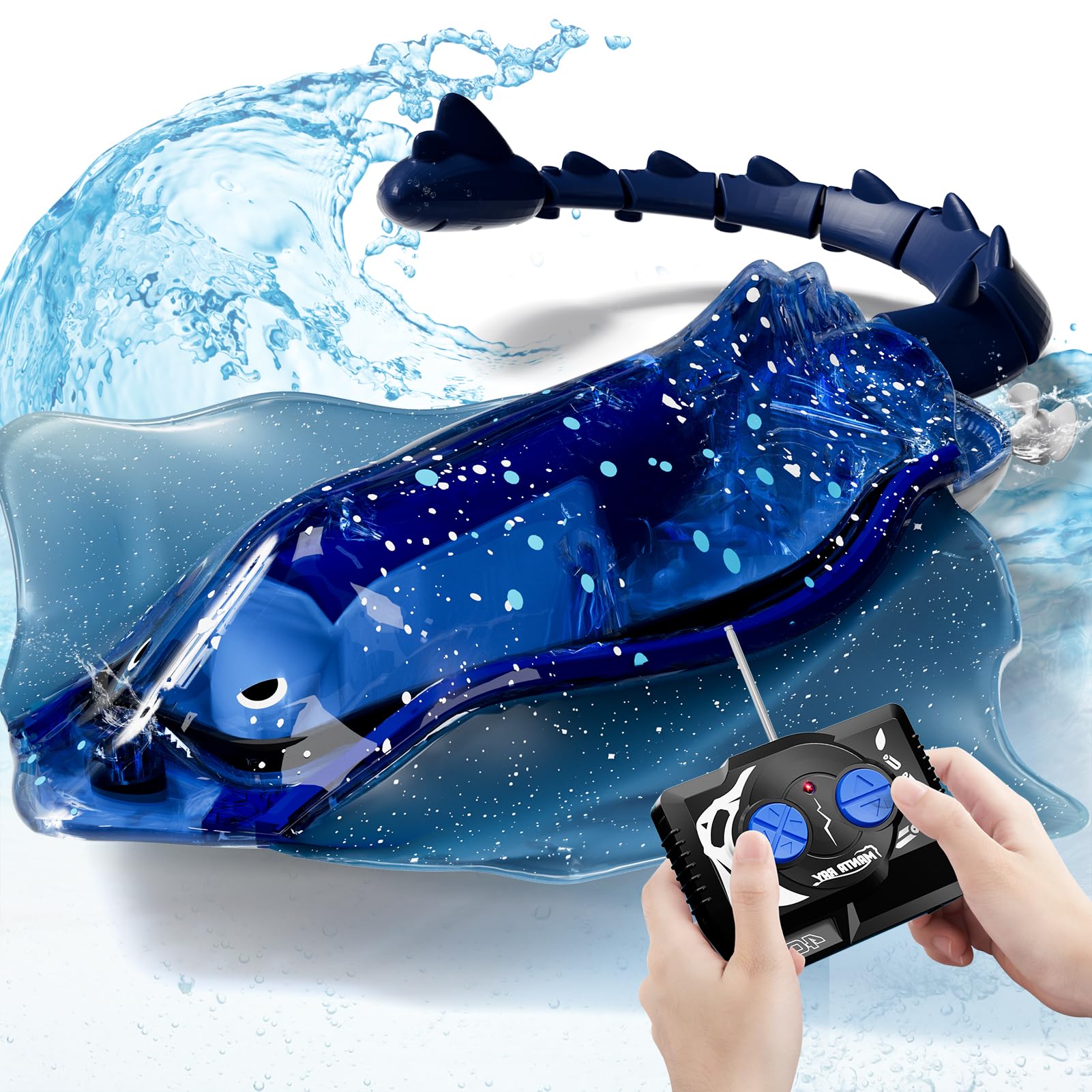 Remote Control Shark Toys for Boys Kids, 1:18 Scale High Simulation Manta Ray for Pool, Electric RC Shark Stingray Fish Pool Outdoor Toys with Light & Diving Function for 5 6 7 8 9 Year olds Kids Boys
