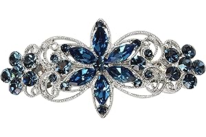 Faship Gorgeous Navy Blue Rhinestone Crystal Flora Hair Barrette Clip