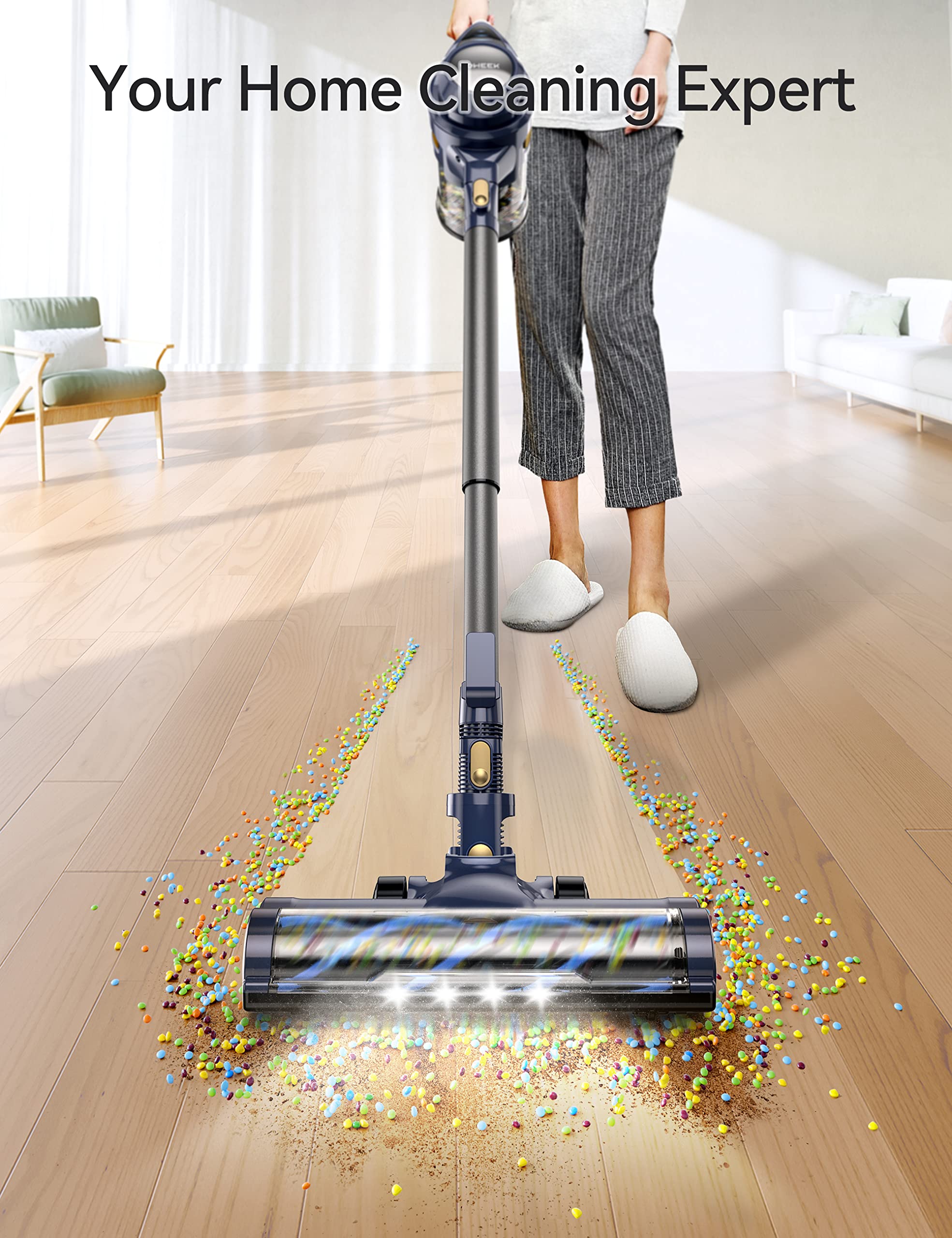 Voweek Cordless Vacuum Cleaner, Lightweight Stick Vacuum Cleaner with Powerful Suction, Detachable Battery, 1.3L Dust Cup, 4 in 1 Handheld Vacuum for Home Hard Floor Carpet Pet Hair