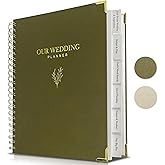 LADY&HOME Wedding Planner Book and Organizer, Linen Cover Wedding Planner Book, Bridal Planning Binder for Bride to be Gifts with Calendars, Checklist and Pockets(Emerald Green)