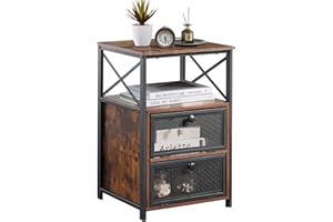 VECELO Nightstand, End Table with Flip Drawer, Night Stand for Bedroom Living Room, Office, Easy Assembly, Set of 1, Modern Brown