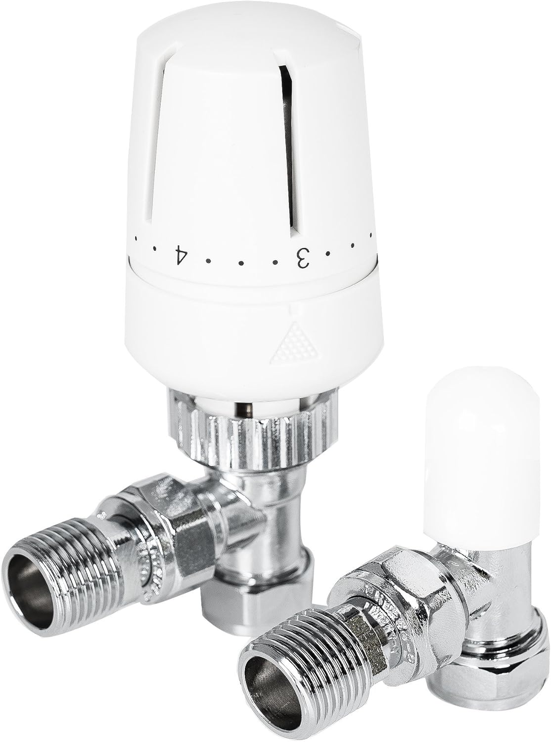 Thermostatic Radiator Valve 15mm x 1/2" Angled White Chrome Rad TRV