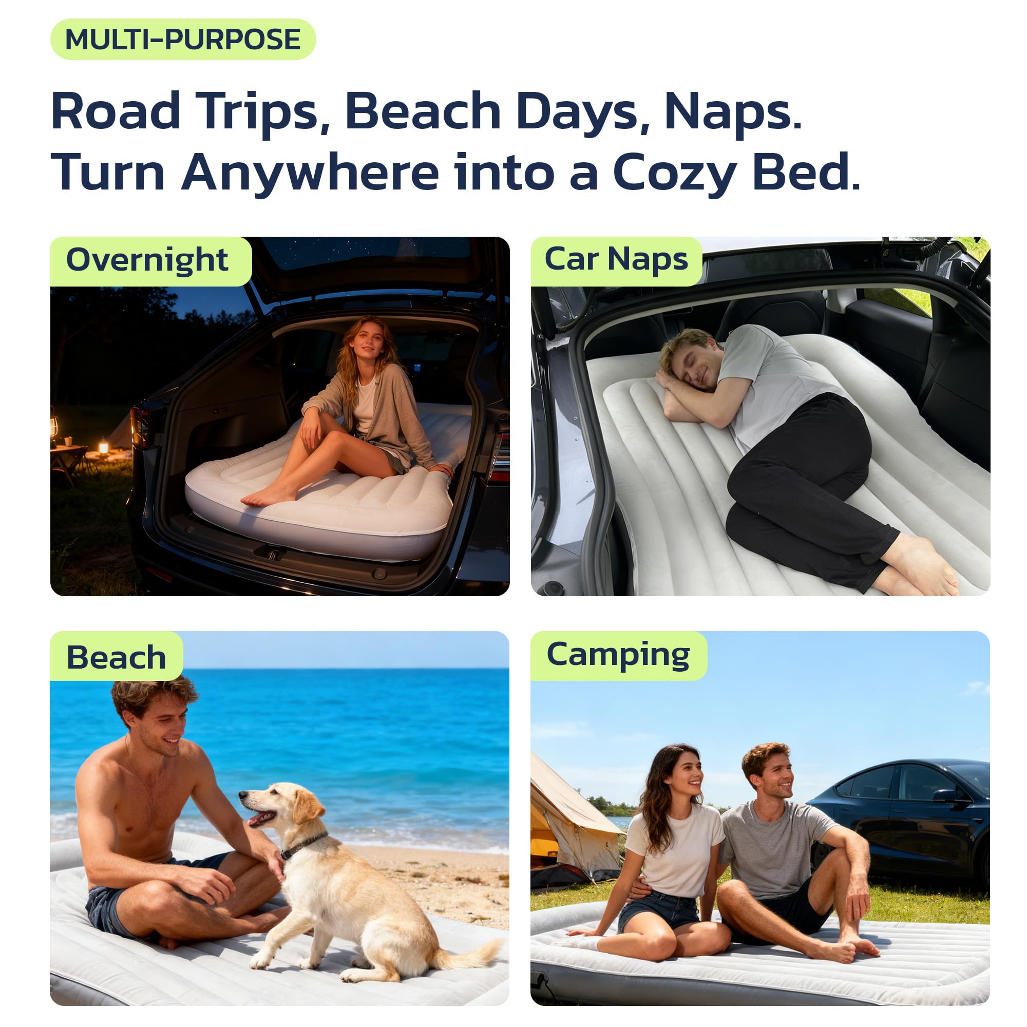 Woowind Inflating Air Mattress Compatible withTesla Model Y Self (2020–2025, Juniper) 2-Person Car Camping Inflatable Bed for Trunk/Back Seat Folded, Built-in 12V Pump with Auto-Stop