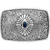 MECCANIXITY Western Belt Buckle for Men, Big Turquoise Belt Buckle for Women Mens Cowboy, Rectangular Texture