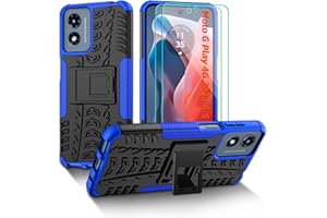 PILARU for Moto G Play 2024 Case with Kickstand and 2 Pack HD Screen Protector [Military Grade Shockproof] Heavy Duty Robust Bumper Cover for Motorola Moto G Play 2024 4G Phone Case,Blue